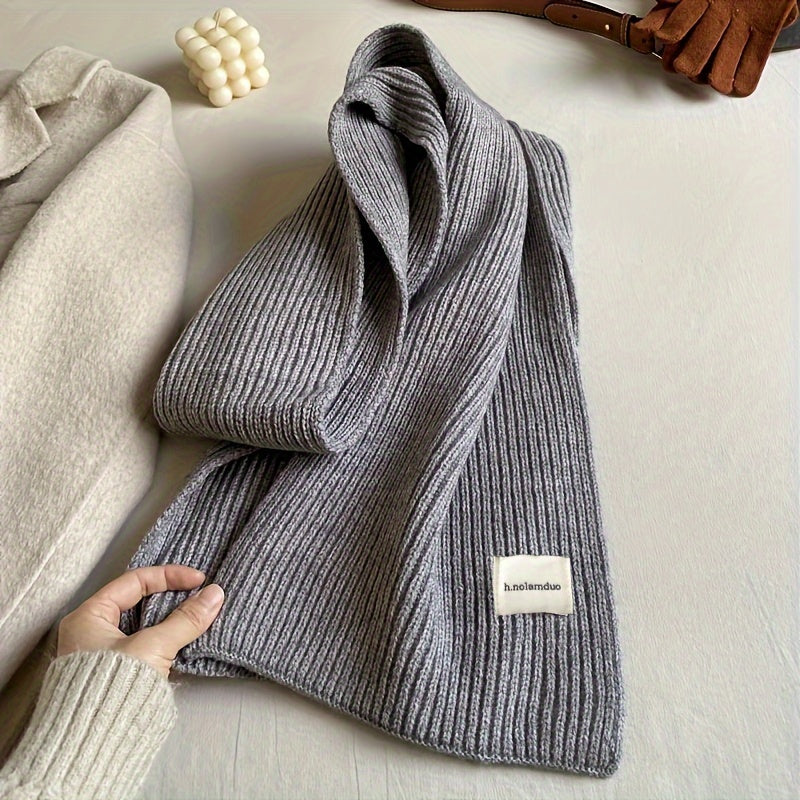 Elegant Solid Color Knit Scarf - Thick, Warm & Windproof for Autumn/Winter | Soft Acrylic