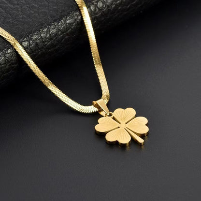 24K Gold Plated Titanium Steel Four-Leaf Clover Pendant Necklace, Laser Engraved, Elegant Design, Luxurious, Non-Tarnish, Vacation Style Sweater Chain for Women