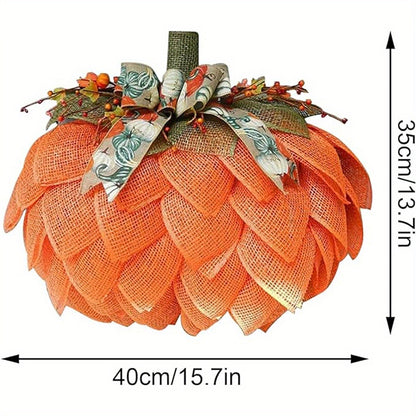 2PCS Burlap Fall Wreath, Pumpkin Wreath for Front Door, Thanksgiving and Halloween Autumn Holiday Decoration