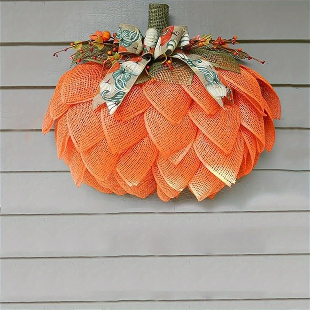 2PCS Burlap Fall Wreath, Pumpkin Wreath for Front Door, Thanksgiving and Halloween Autumn Holiday Decoration