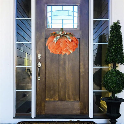 2PCS Burlap Fall Wreath, Pumpkin Wreath for Front Door, Thanksgiving and Halloween Autumn Holiday Decoration