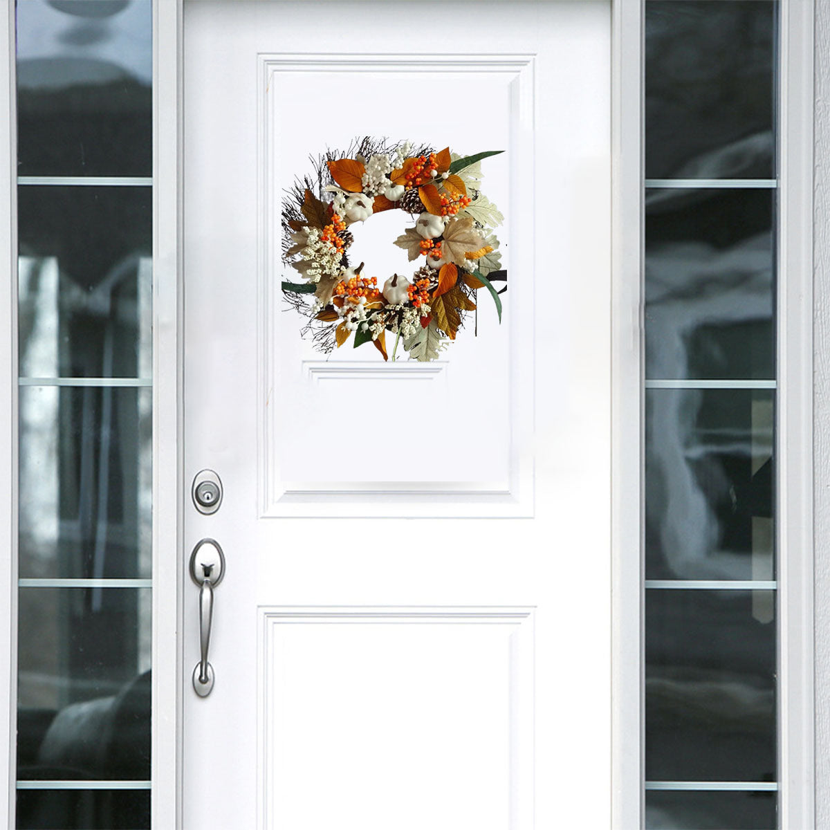 17.7inch White Pumpkins Fall Wreaths for Front Door with Pine Cones, Maple Leaf, and Berries Bunch Decoration for Thanksgiving Harvest Festival Indoor/Outdoor