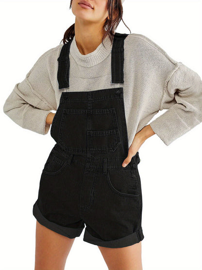 Womens Brief Denim Bib Overalls Romper Shorts - Adjustable Straps, Slight Stretch, Solid Color, Machine Washable - Casual, Comfortable, and Stylish for All Seasons