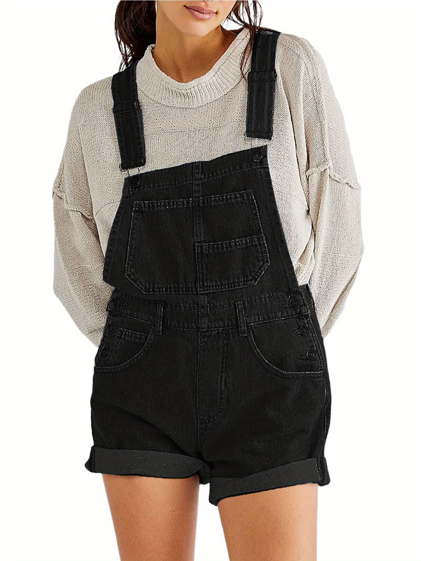 Womens Brief Denim Bib Overalls Romper Shorts - Adjustable Straps, Slight Stretch, Solid Color, Machine Washable - Casual, Comfortable, and Stylish for All Seasons