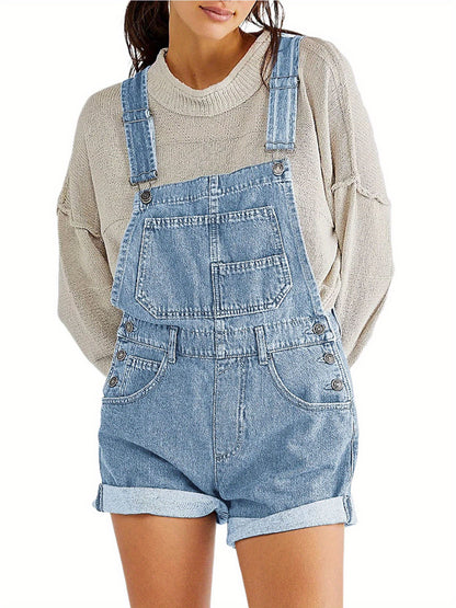 Womens Brief Denim Bib Overalls Romper Shorts - Adjustable Straps, Slight Stretch, Solid Color, Machine Washable - Casual, Comfortable, and Stylish for All Seasons