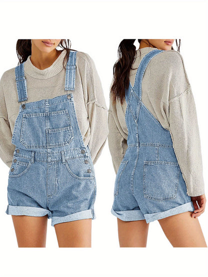 Womens Brief Denim Bib Overalls Romper Shorts - Adjustable Straps, Slight Stretch, Solid Color, Machine Washable - Casual, Comfortable, and Stylish for All Seasons