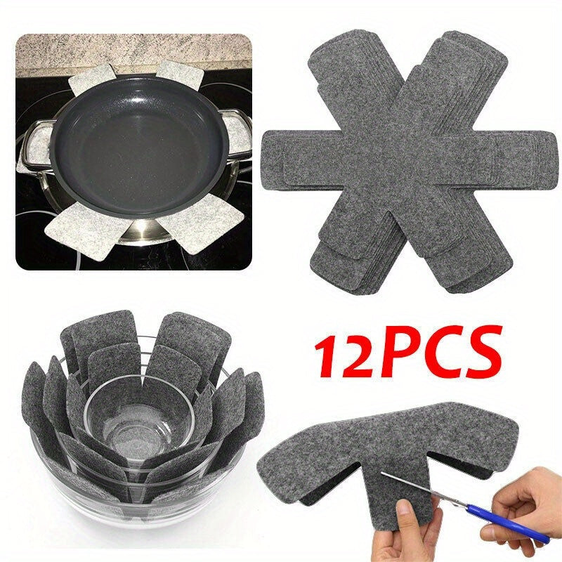 12-Pack Premium Multi-Layer Felt Pot and Pan Protectors - Non-Stick, Scratch-Resistant, Heat-Insulating Cookware Separators and Guards for Kitchen Storage Organization and Protection - Easy to Clean, Reusable, and Space-Saving Design