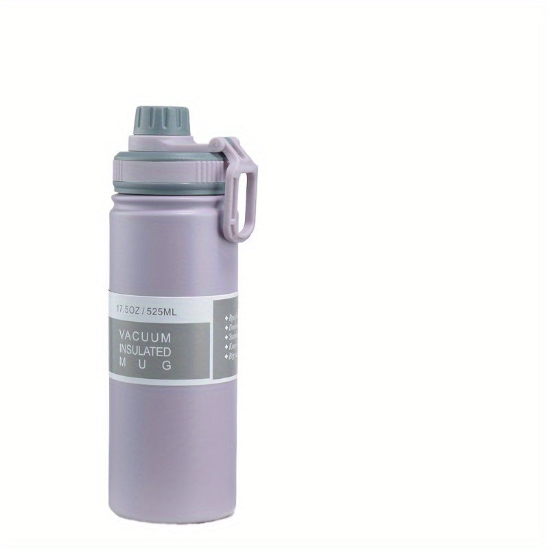 525mL Large Capacity 17.5oz Stainless Steel Vacuum Insulated Water Bottle - Portable Sports Flask with Handle, Food Contact Safe, Ideal Car Travel Mug