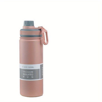 525mL Large Capacity 17.5oz Stainless Steel Vacuum Insulated Water Bottle - Portable Sports Flask with Handle, Food Contact Safe, Ideal Car Travel Mug