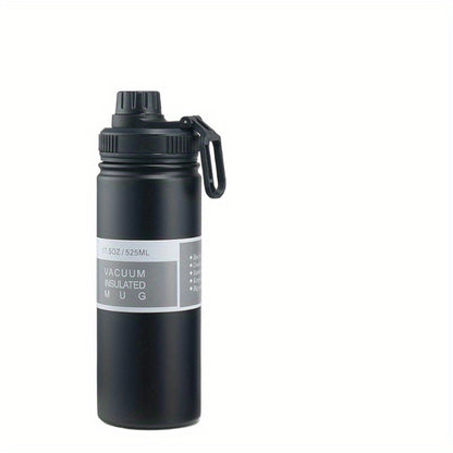 525mL Large Capacity 17.5oz Stainless Steel Vacuum Insulated Water Bottle - Portable Sports Flask with Handle, Food Contact Safe, Ideal Car Travel Mug