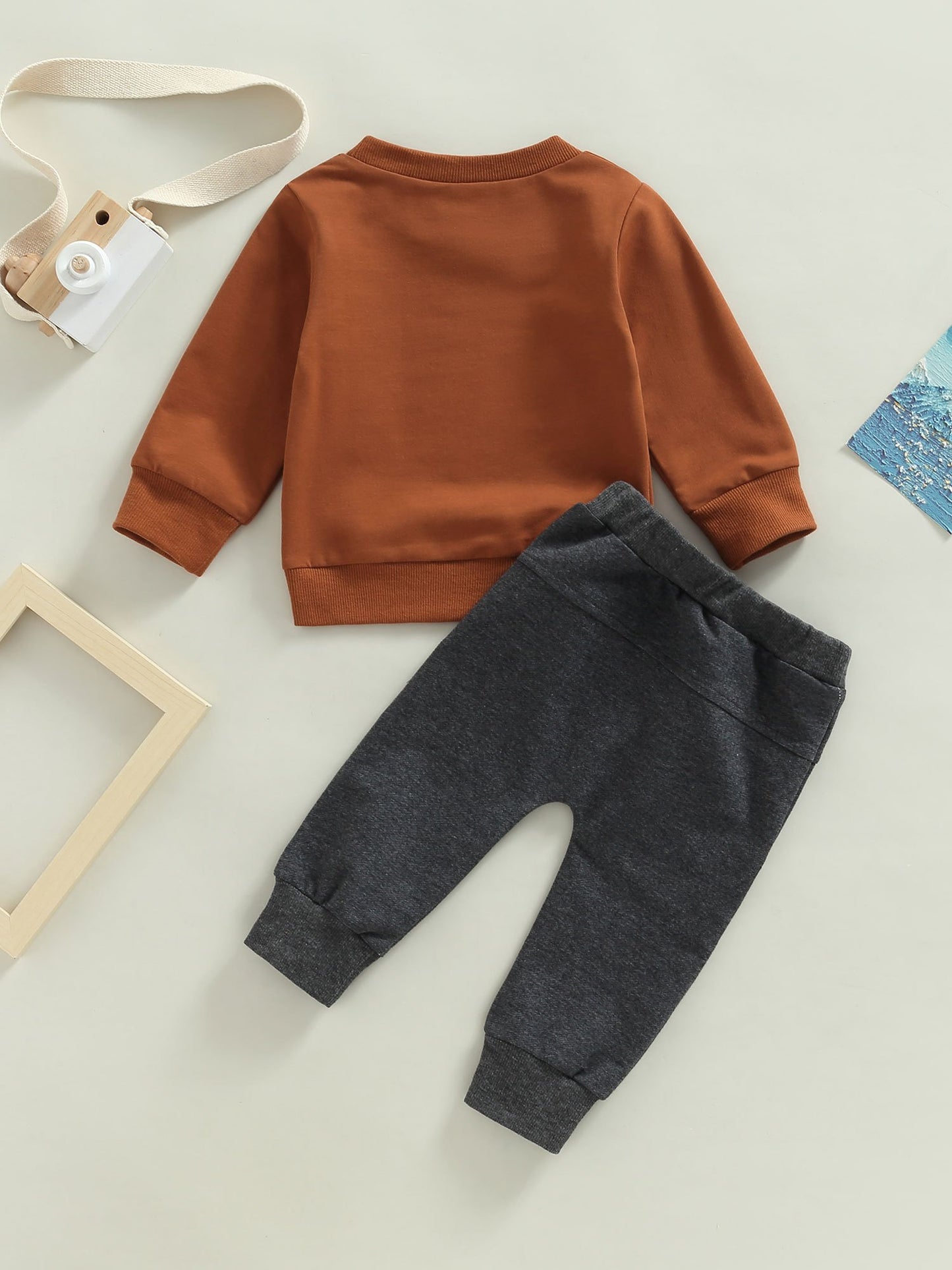 Baby Boys 2Pcs Fall Outfits, Long Sleeve Letter Print Pullover Tops and Pocket Pants Set