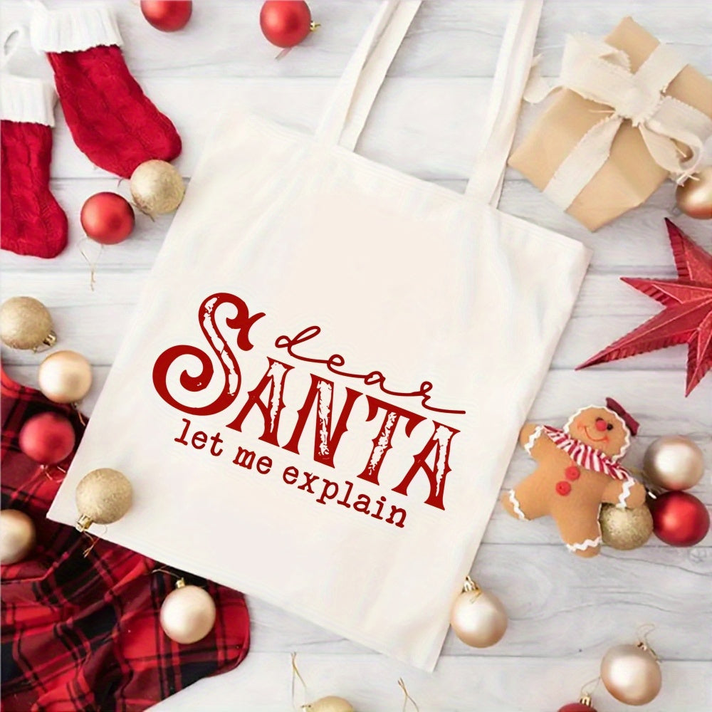 Christmas Tote Bag, Santa Claus, Let Me Explain Printed Tote Bag Large Capacity Fashion Minimalist Style Durable Canvas Bag for Outdoor, Party, Travel, Shopping