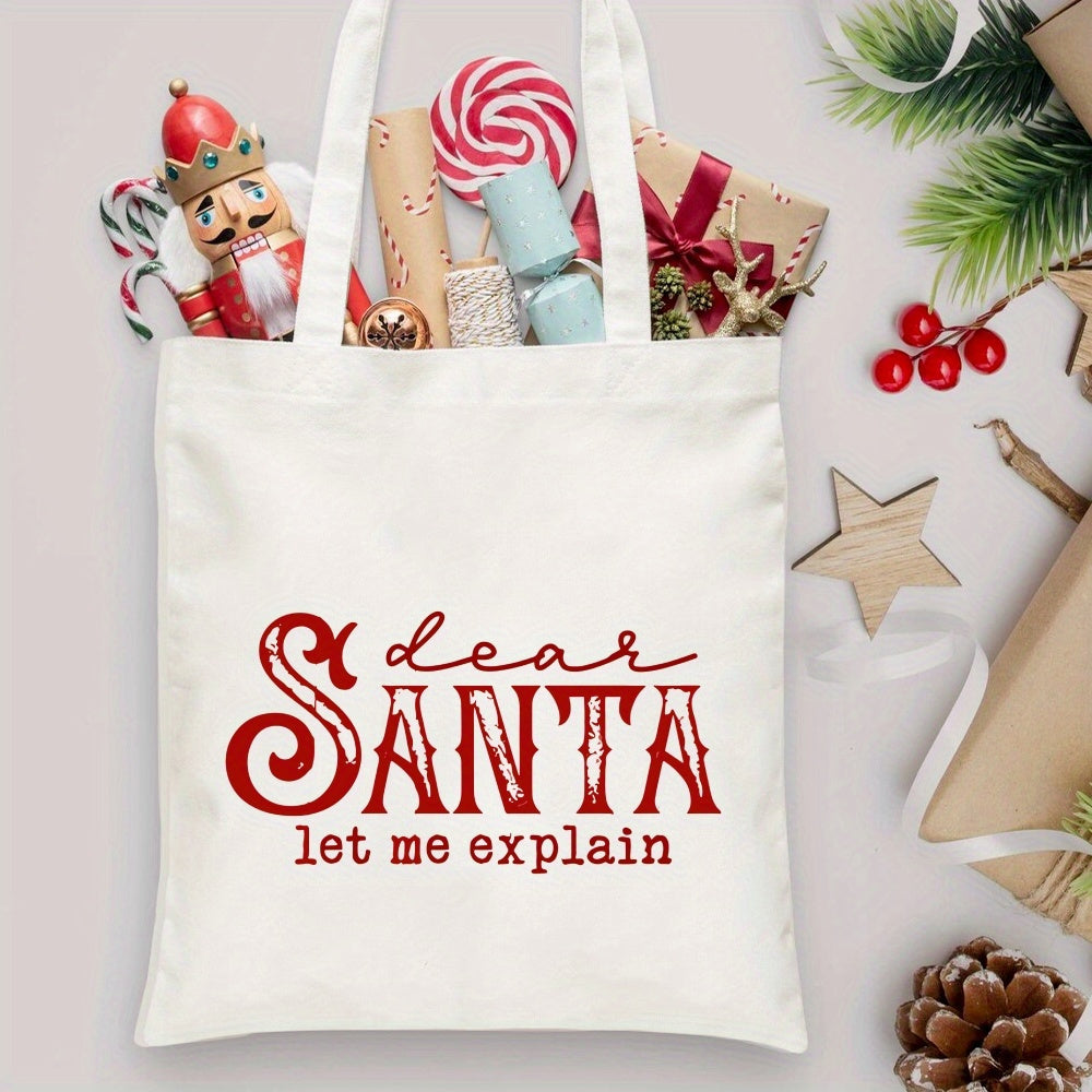 Christmas Tote Bag, Santa Claus, Let Me Explain Printed Tote Bag Large Capacity Fashion Minimalist Style Durable Canvas Bag for Outdoor, Party, Travel, Shopping