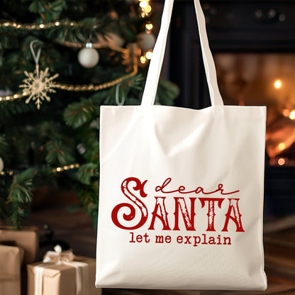 Christmas Tote Bag, Santa Claus, Let Me Explain Printed Tote Bag Large Capacity Fashion Minimalist Style Durable Canvas Bag for Outdoor, Party, Travel, Shopping