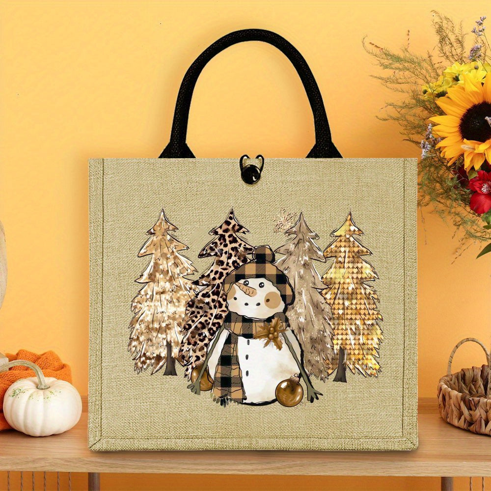 1pc Funny Christmas Snowman Tote Bag - Large Capacity Trendy Jute Bags for Women - Durable, Simple, and Stylish Handbag for Christmas Gift