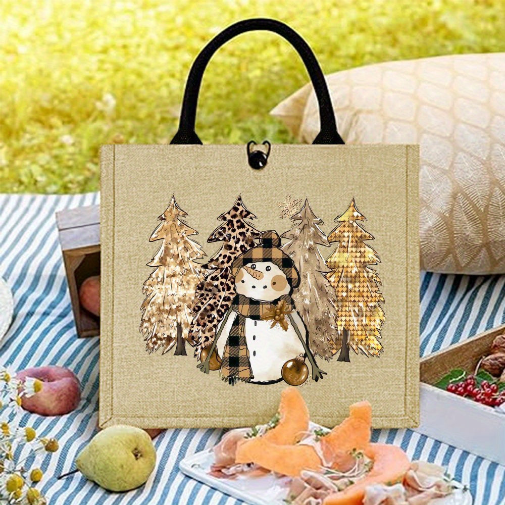 1pc Funny Christmas Snowman Tote Bag - Large Capacity Trendy Jute Bags for Women - Durable, Simple, and Stylish Handbag for Christmas Gift