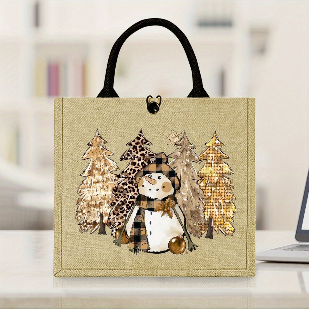 1pc Funny Christmas Snowman Tote Bag - Large Capacity Trendy Jute Bags for Women - Durable, Simple, and Stylish Handbag for Christmas Gift