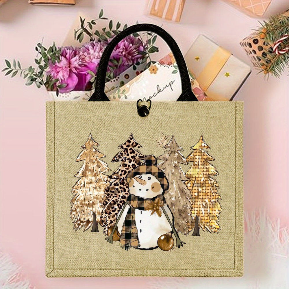 1pc Funny Christmas Snowman Tote Bag - Large Capacity Trendy Jute Bags for Women - Durable, Simple, and Stylish Handbag for Christmas Gift