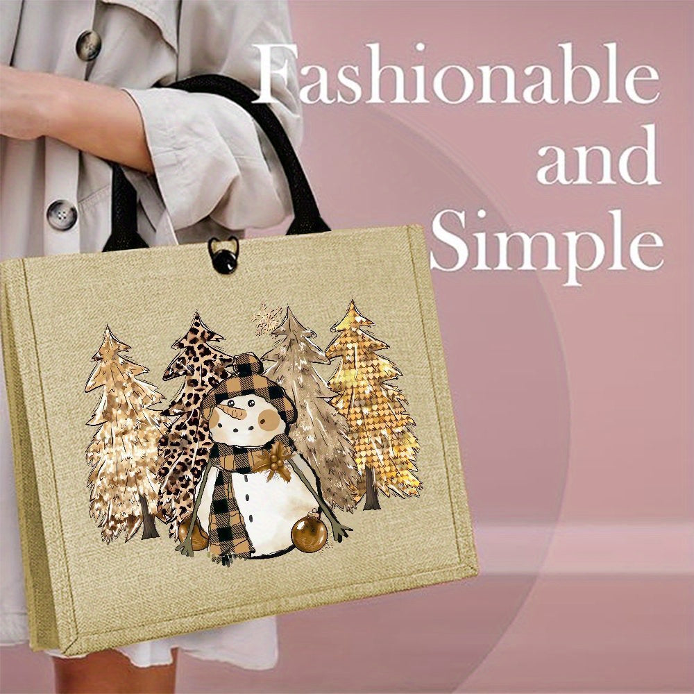 1pc Funny Christmas Snowman Tote Bag - Large Capacity Trendy Jute Bags for Women - Durable, Simple, and Stylish Handbag for Christmas Gift