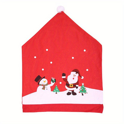 6 Sets of Red Non-Woven Christmas Chair Covers, Lovely Snowman Printed, Holiday Decorations for Home Team Atmosphere