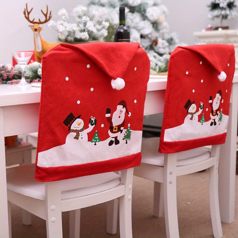 6 Sets of Red Non-Woven Christmas Chair Covers, Lovely Snowman Printed, Holiday Decorations for Home Team Atmosphere