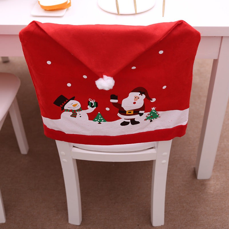 6 Sets of Red Non-Woven Christmas Chair Covers, Lovely Snowman Printed, Holiday Decorations for Home Team Atmosphere