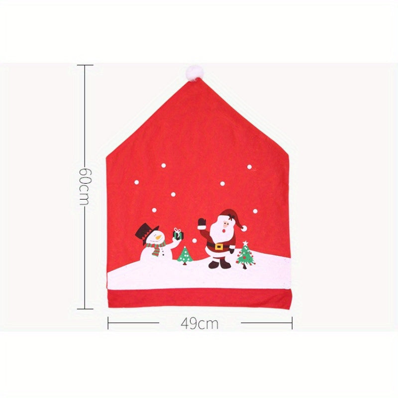 6 Sets of Red Non-Woven Christmas Chair Covers, Lovely Snowman Printed, Holiday Decorations for Home Team Atmosphere