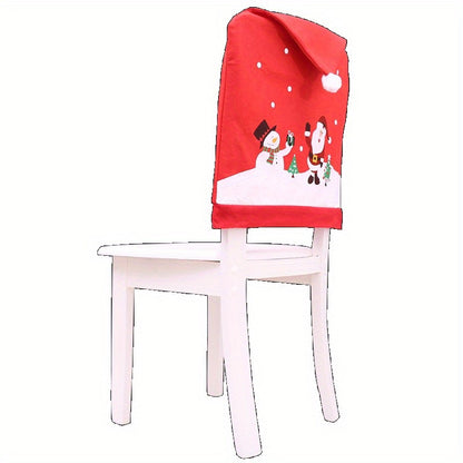 6 Sets of Red Non-Woven Christmas Chair Covers, Lovely Snowman Printed, Holiday Decorations for Home Team Atmosphere