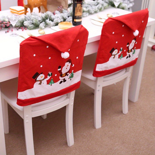 6 Sets of Red Non-Woven Christmas Chair Covers, Lovely Snowman Printed, Holiday Decorations for Home Team Atmosphere