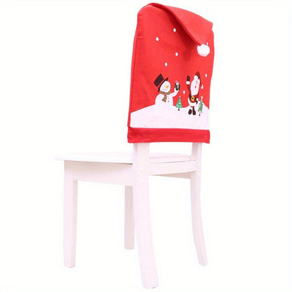 6 Sets of Red Non-Woven Christmas Chair Covers, Lovely Snowman Printed, Holiday Decorations for Home Team Atmosphere