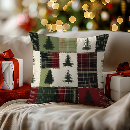 1pc, Christmas Tree Patchwork Cushion Cover, 17.7x17.7in, Single-Sided Print, Polyester, Contemporary Style, Zipper Closure, Machine Washable, Home Decor for Living Room Sofa Bedroom, Festive Holiday Gift, No Insert