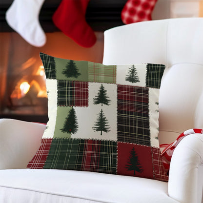 1pc, Christmas Tree Patchwork Cushion Cover, 17.7x17.7in, Single-Sided Print, Polyester, Contemporary Style, Zipper Closure, Machine Washable, Home Decor for Living Room Sofa Bedroom, Festive Holiday Gift, No Insert