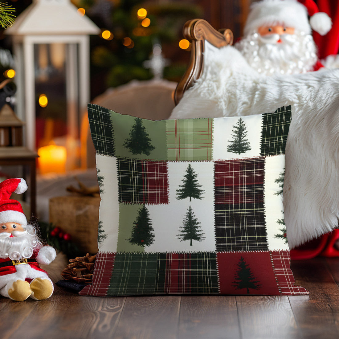 1pc, Christmas Tree Patchwork Cushion Cover, 17.7x17.7in, Single-Sided Print, Polyester, Contemporary Style, Zipper Closure, Machine Washable, Home Decor for Living Room Sofa Bedroom, Festive Holiday Gift, No Insert