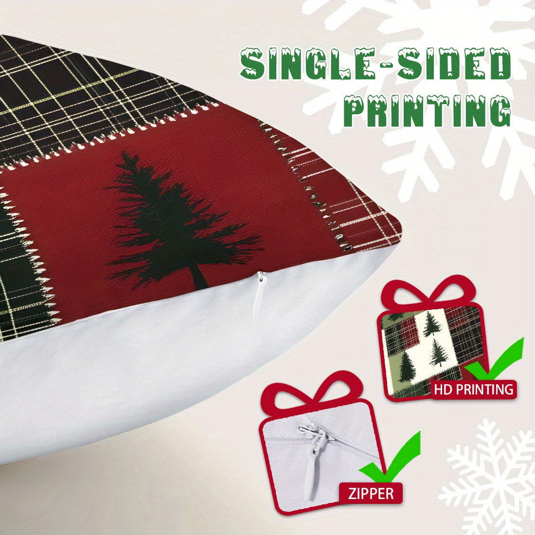 1pc, Christmas Tree Patchwork Cushion Cover, 17.7x17.7in, Single-Sided Print, Polyester, Contemporary Style, Zipper Closure, Machine Washable, Home Decor for Living Room Sofa Bedroom, Festive Holiday Gift, No Insert