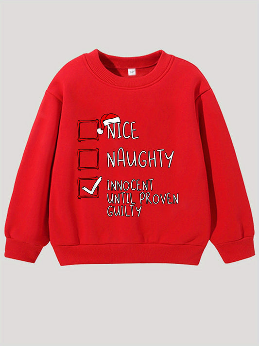 1pc Festive Christmas Crew Neck Sweatshirt for, Casual Polyester Long Sleeve Top with Slight Stretch, Regular Fit Knit Fabric with Santa Hat Print, Holiday Graphic Pullover for