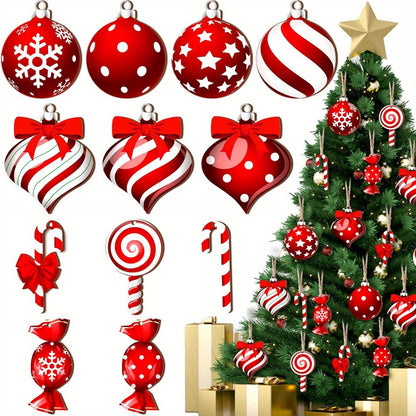 24Pcs Christmas Candy Ornament Peppermint Candy Cane Christmas Decorations Christmas Candy Lollipop Ornament Xmas Hanging Lollipop Pattern Decorations with Rope