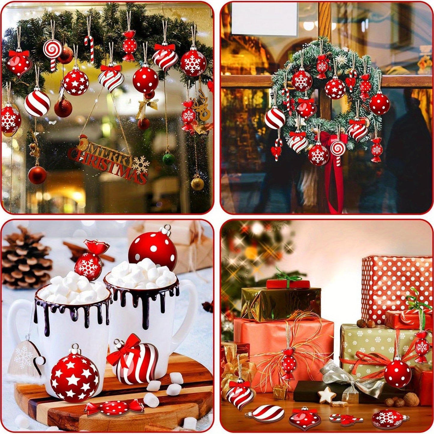 24Pcs Christmas Candy Ornament Peppermint Candy Cane Christmas Decorations Christmas Candy Lollipop Ornament Xmas Hanging Lollipop Pattern Decorations with Rope