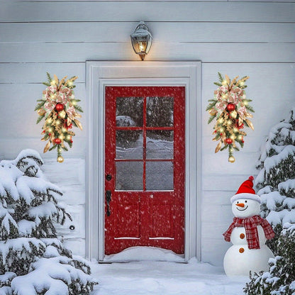 Christmas Wreath with Lights, Operated Xmas Garland with Decorations, Wreath for Front Door Porch Wall Window Fireplace Outdoor Home Holiday Accent