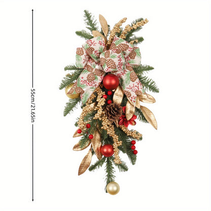 Christmas Wreath with Lights, Operated Xmas Garland with Decorations, Wreath for Front Door Porch Wall Window Fireplace Outdoor Home Holiday Accent