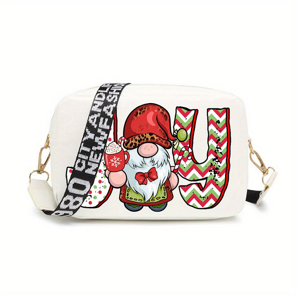 1pc Festive Christmas Crossbody Bag, Women'S Casual Handbag and Wallet, Faux Leather, Artistic Gnome Design, Thanksgiving & Christmas Holiday Accessory