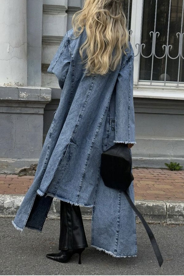 storexq Washed Denim Modern Irregular Trench Coat