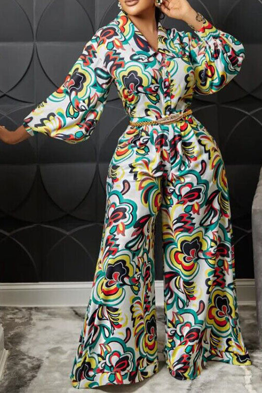 storexq Tribal Floral Print Retro Wide Leg Jumpsuit