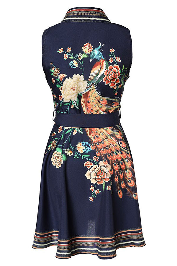 storexq Floral Print Urban Belted Pleated Mini Dress