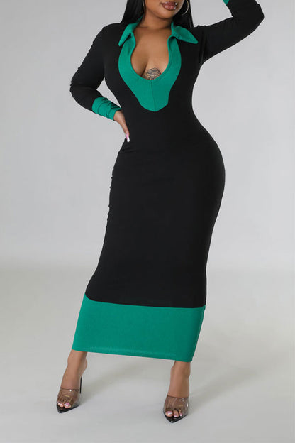 namcoverse Hit Color Patchwork On-trend Knitted Midi Dress