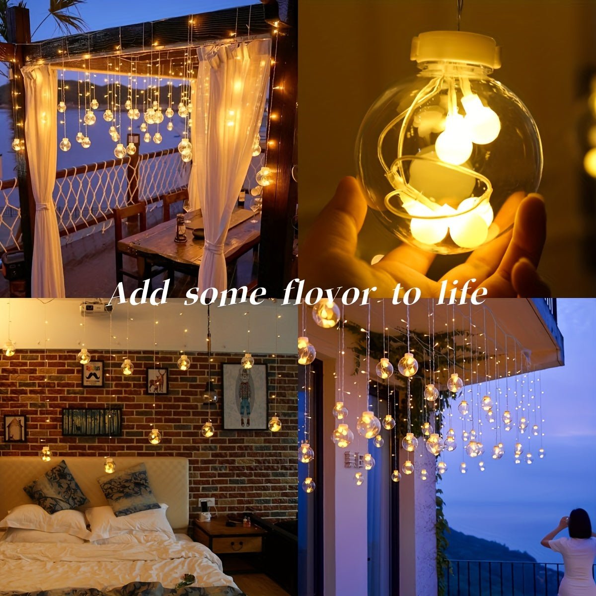 118.11" Wishing Ball String Lights,  New Model, 8 Lighting Modes, 108 LEDs, 12 Wishing Balls, Battery Operated (No Plug), Wall-Mounted, Plastic, for Christmas, Valentine's, Home Gatherings, Bedroom, Party, Indoor Holiday Decorations