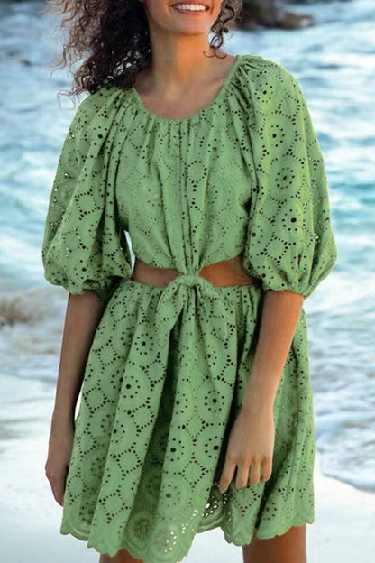storexq Solid Color Beachy Cutout Mini Dress