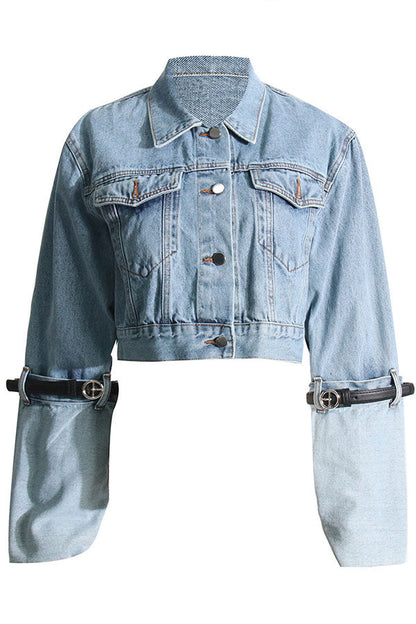 storexq Patchwork Belt Design Stylish Denim Jacket