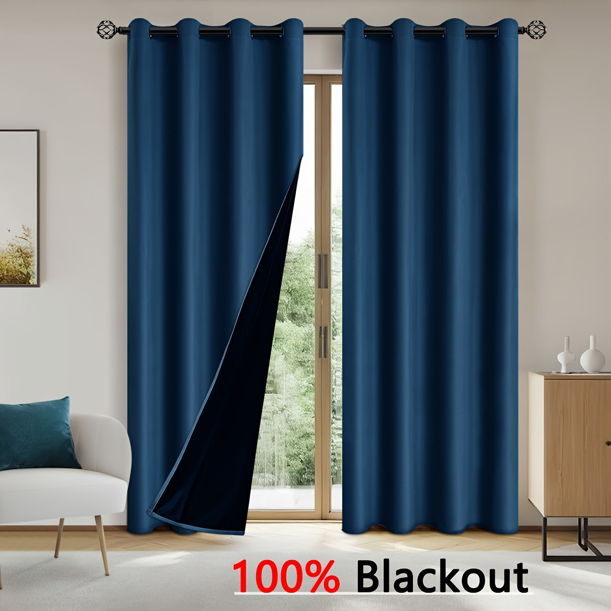 2 Pieces of Stylish Solid Blackout Curtains for Bedroom and Living Room - UV Protection, Easy Sliding, and Contemporary Design