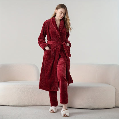 Cozy Flannel Robe Set for Men and Women: Winter Warmth, Extra Thick, Perfect for Couples - Bathrobe Home Wear