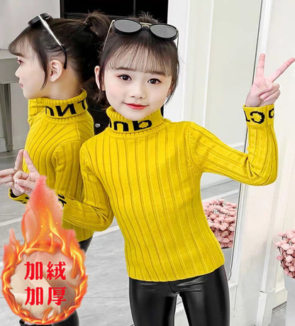 Girls turtleneck sweater autumn and winter 2024 new children's foreign pullover thread clothes little girls knitted sweater winter children's clothing